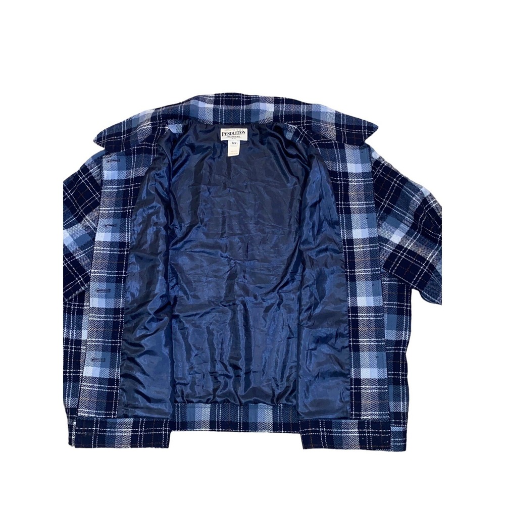 VTG Pendleton Blue Plaid Wool Women's Lined Jacket Pockets Button Up Size‎ 22W